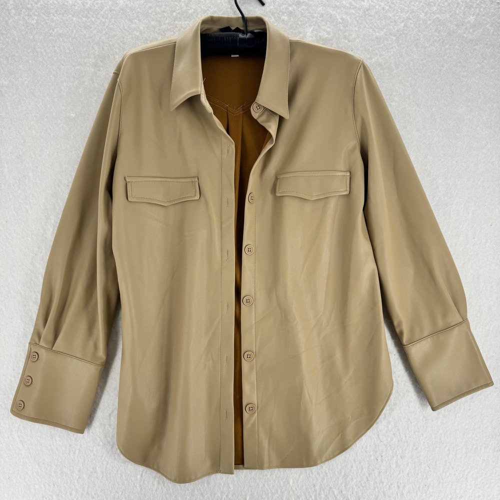 BB Dakota - Faux Leather Shirt Jacket Shacket - Tan - L - Womens